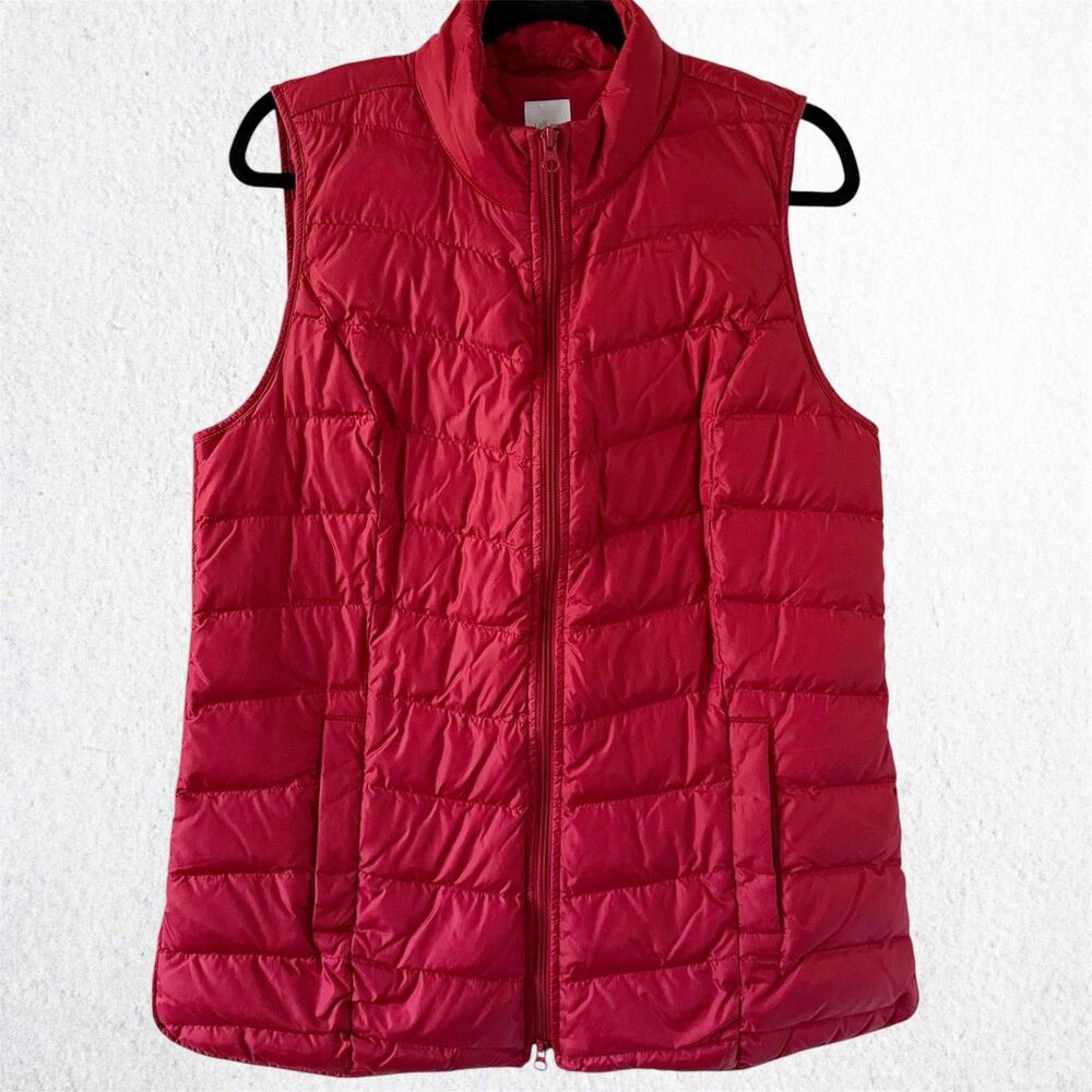 J Jill Down Puffer Vest Jacket Red Women's Size M Zippered Pockets Nylon Medium